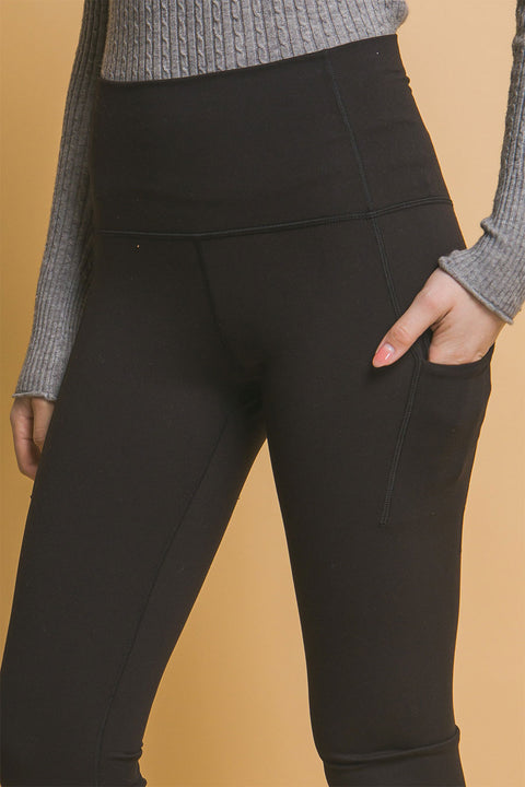 Basic High- Waisted Activewear Flared Leggings With Side Pockets
