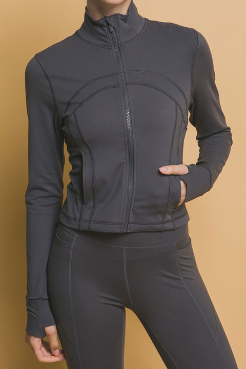 Basic Full Front-Zip Long Sleeve Performance Activewear Jacket