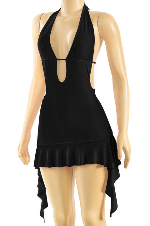 Tresser™ Sleeveless Deep V-Neck Halter Ruffled Mini Dress