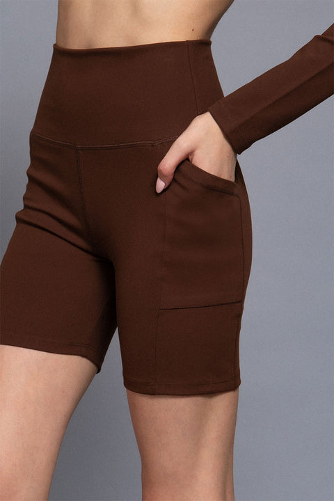 Basic Waist Band Activewear Bike Shorts With Pocket