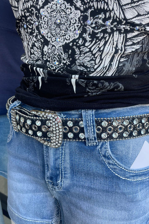Y2K Essential Grunge/Gothic Bedazzled Rhinestone Bling Belt
