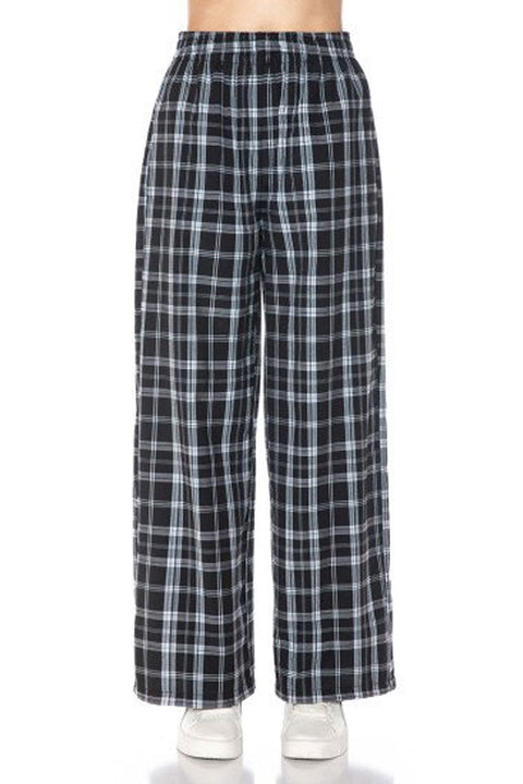Basic Yarn-Dyed Plaid Pajama Pants with Side Pockets