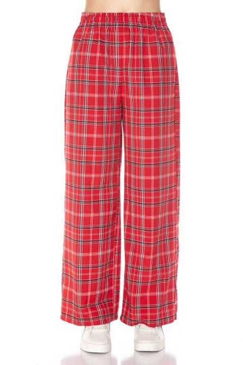 Basic Yarn-Dyed Plaid Pajama Pants with Side Pockets