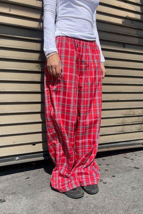 Basic Yarn-Dyed Plaid Pajama Pants with Side Pockets