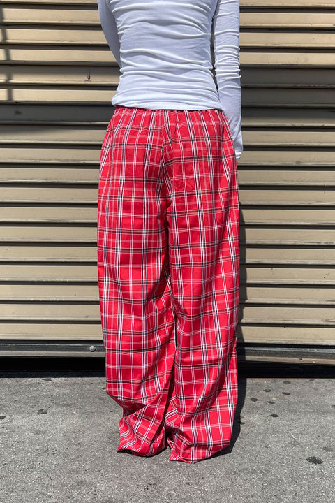 Basic Yarn-Dyed Plaid Pajama Pants with Side Pockets