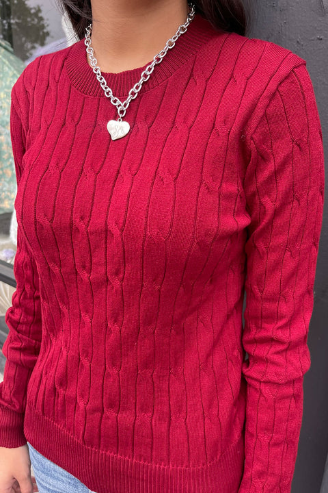 Downtown Girl Long Sleeve Round Neck Cable Sweater