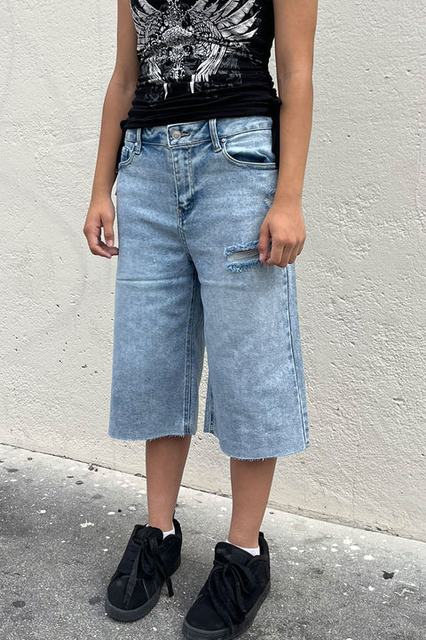 WAXJEAN Sprinkle Wash Raw Hem Jorts