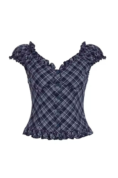 Puff Sleeve Plaid Fitted Shirt