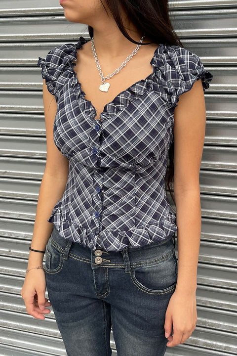 Puff Sleeve Plaid Fitted Shirt
