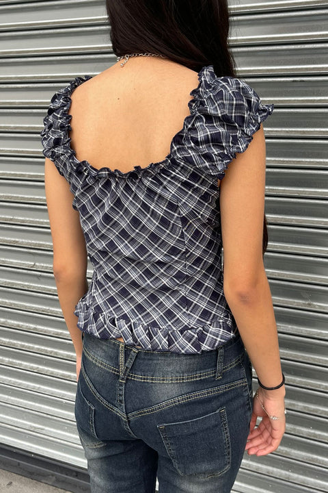 Puff Sleeve Plaid Fitted Shirt