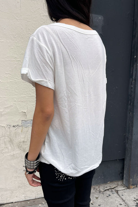 Y2K Grunge Metal Stud Cross Print Wide V-Neck Short Sleeve Oversized T-Shirt