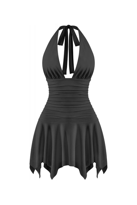 Tresser™ Halter Ruched Pleated Mini Dress