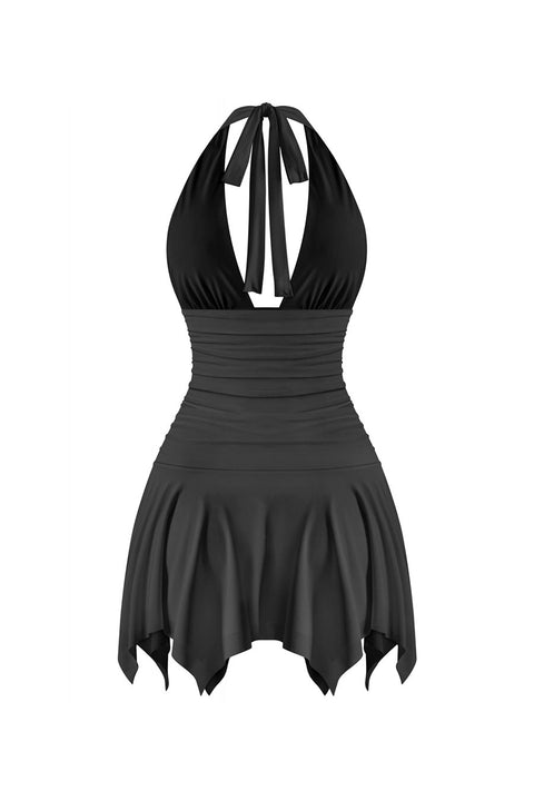 Tresser™ Halter Ruched Pleated Mini Dress