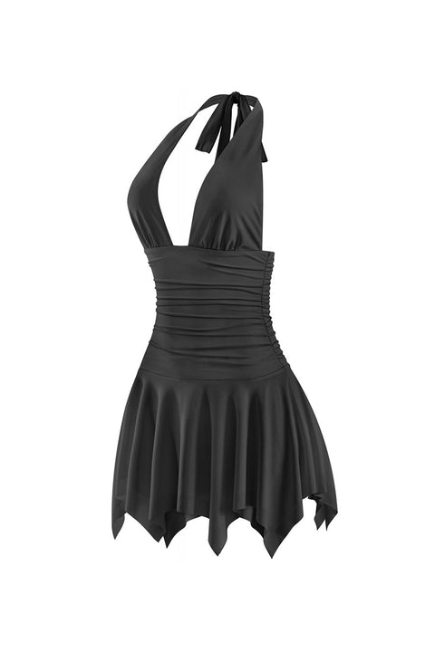 Tresser™ Halter Ruched Pleated Mini Dress