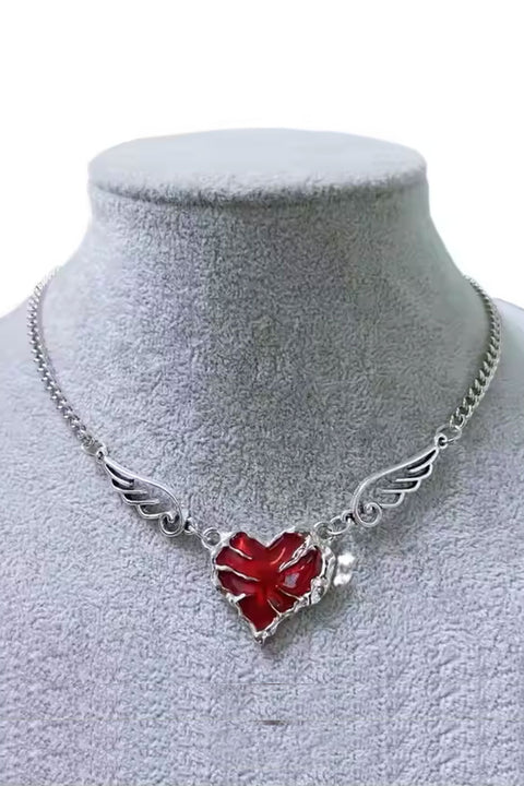 Y2K Gothic Crystal Angel Wing Heart Chain Necklace