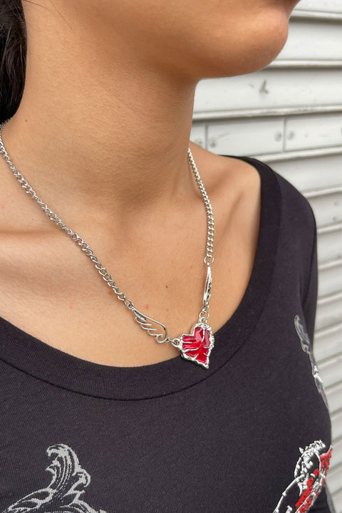 Y2K Gothic Crystal Angel Wing Heart Chain Necklace