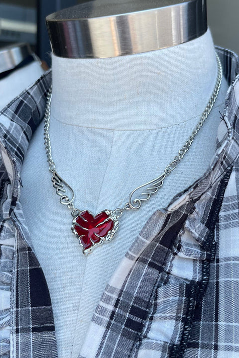 Y2K Gothic Crystal Angel Wing Heart Chain Necklace