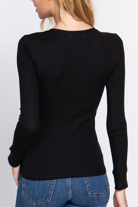 Basic Long Sleeve Henley Thermal Top