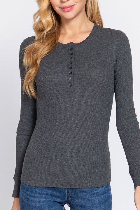 Basic Long Sleeve Henley Thermal Top