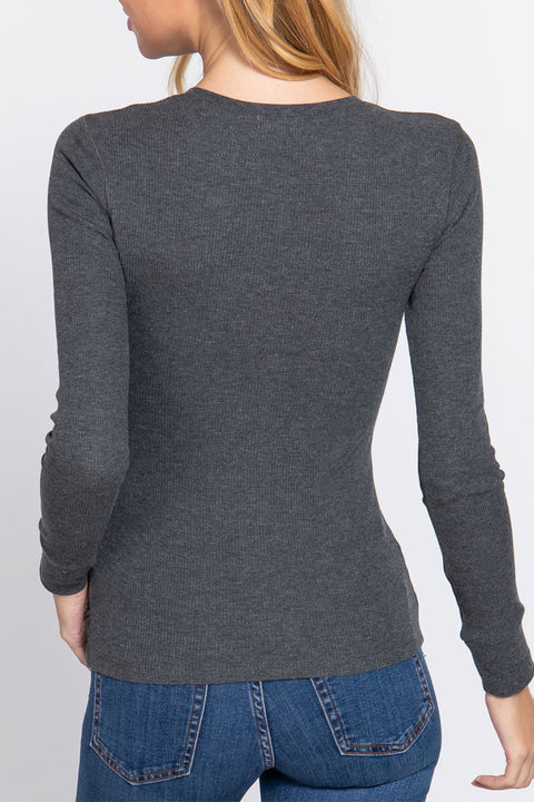 Basic Long Sleeve Henley Thermal Top