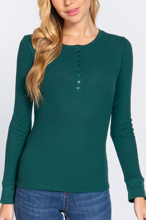 Basic Long Sleeve Henley Thermal Top