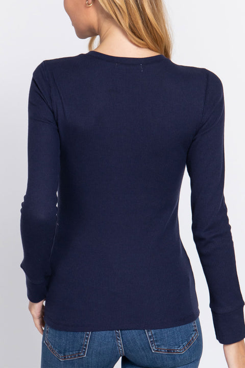 Basic Long Sleeve Henley Thermal Top