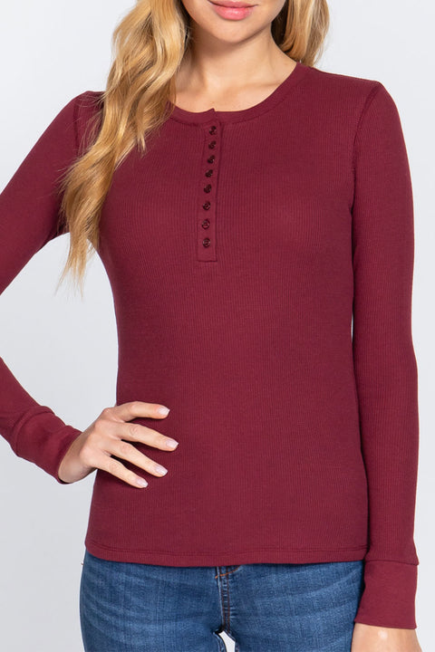 Basic Long Sleeve Henley Thermal Top