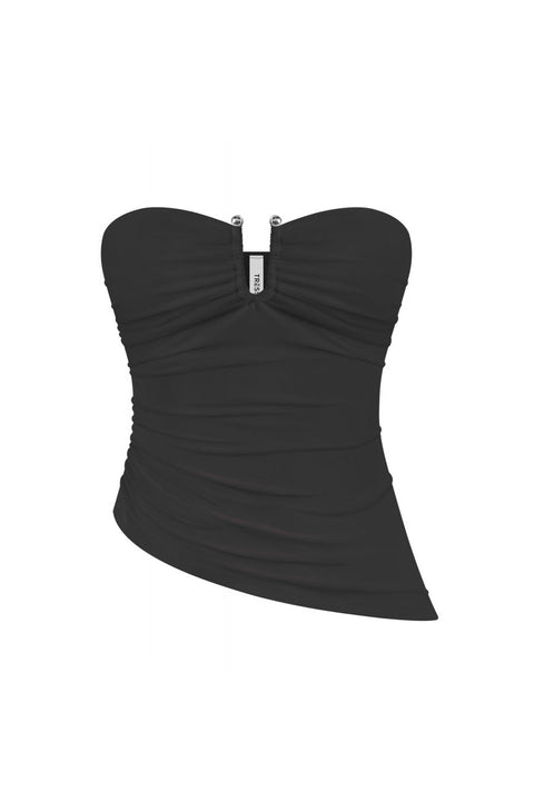 Tresser™ Silver Metal U-Cut Asymmetrical Ruched Tube Top