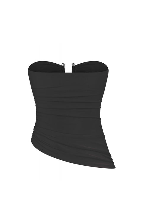 Tresser™ Silver Metal U-Cut Asymmetrical Ruched Tube Top