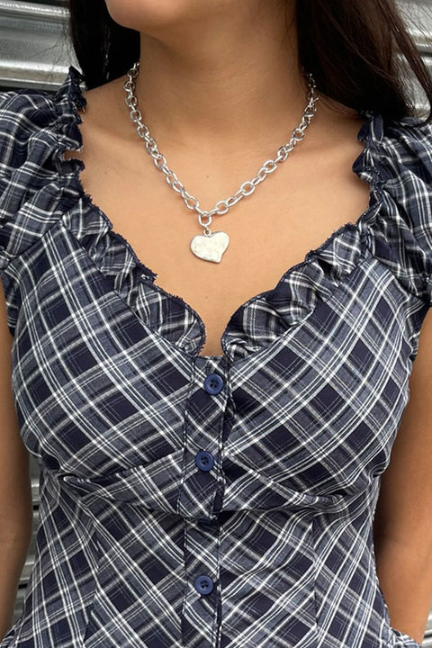 2000s Silver Color Heart Pendant Chain Necklace