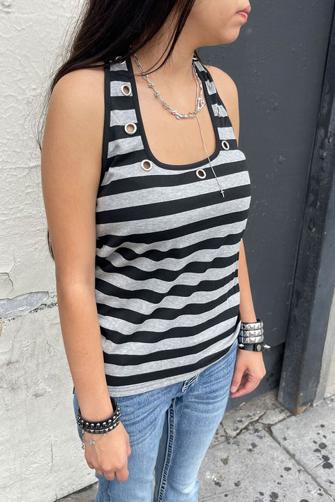 Y2K Gothic Grommet Detailed Striped Tank Top
