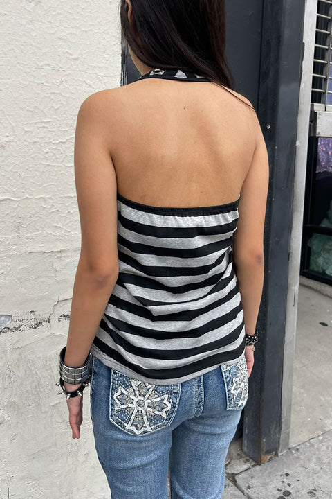 Y2K Gothic Grommet Detailed Striped Tank Top