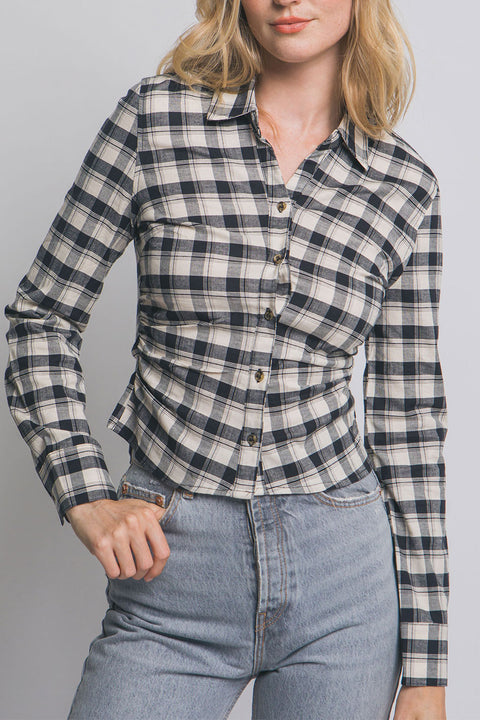 Downtown Girl Fitted Button-Up Plaid Shirt