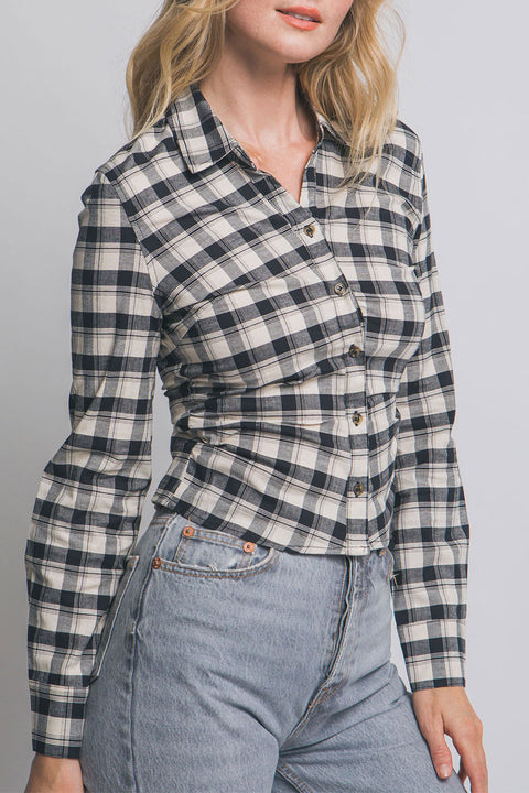 Downtown Girl Fitted Button-Up Plaid Shirt