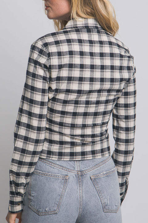 Downtown Girl Fitted Button-Up Plaid Shirt