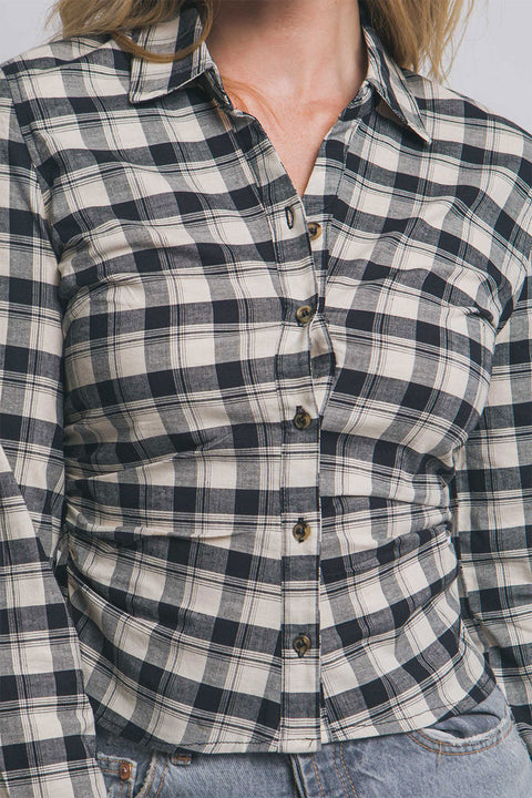 Downtown Girl Fitted Button-Up Plaid Shirt