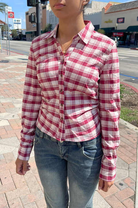 Downtown Girl Fitted Button-Up Plaid Shirt