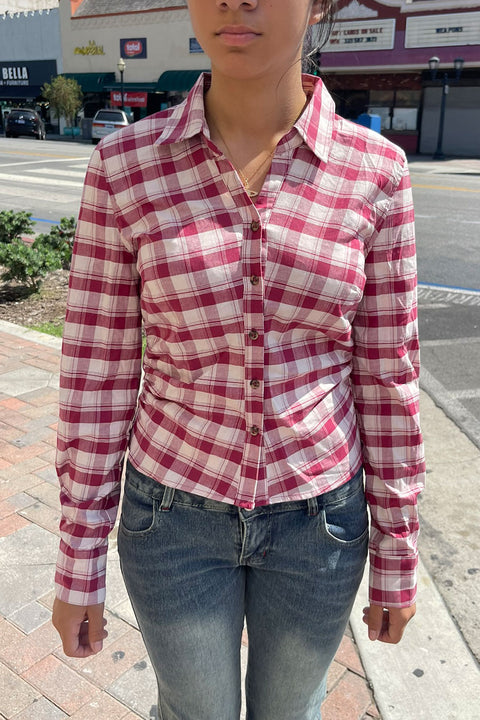 Downtown Girl Fitted Button-Up Plaid Shirt