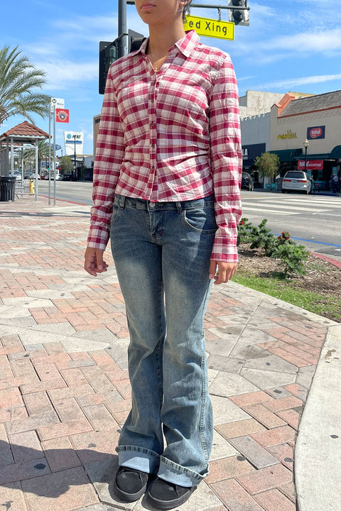Downtown Girl Fitted Button-Up Plaid Shirt