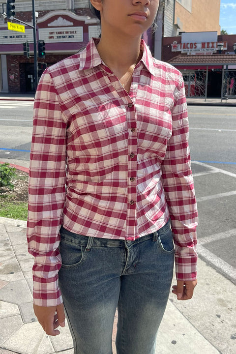 Downtown Girl Fitted Button-Up Plaid Shirt