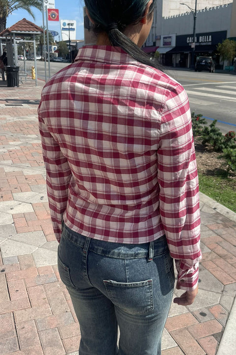 Downtown Girl Fitted Button-Up Plaid Shirt