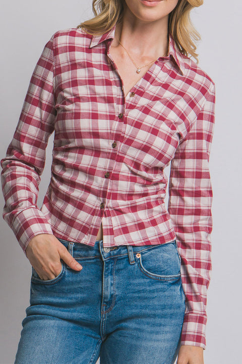 Downtown Girl Fitted Button-Up Plaid Shirt