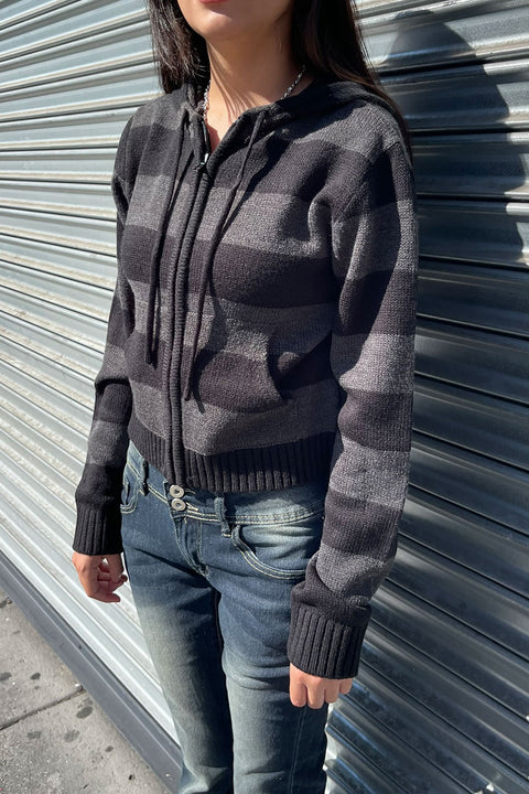 Stripe Zip-Front Hoodie Sweater Jacket
