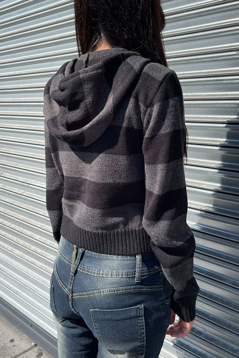 Stripe Zip-Front Hoodie Sweater Jacket