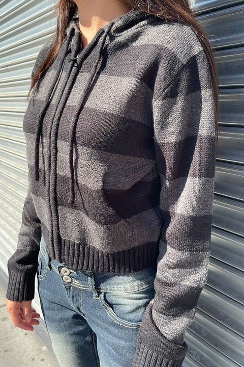 Stripe Zip-Front Hoodie Sweater Jacket