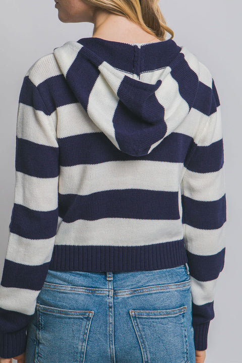 Stripe Zip-Front Hoodie Sweater Jacket
