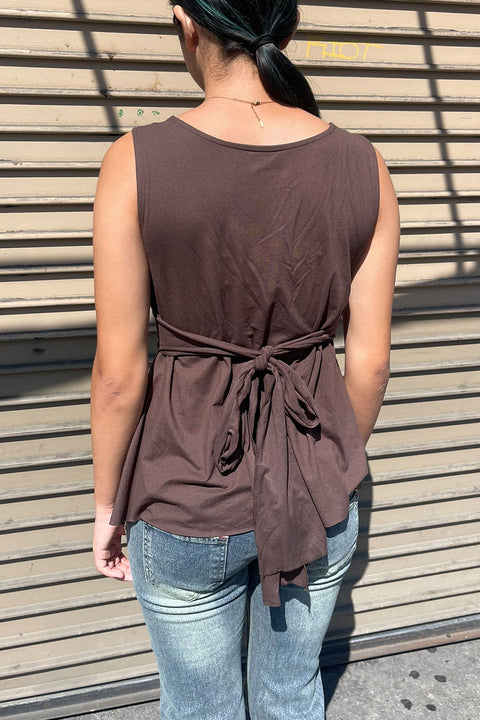 2000s Floral Embroidered Sleeveless Baby Doll Surplice Top with Back Tie