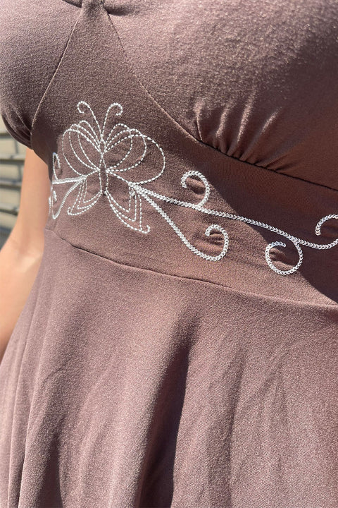 2000s Floral Embroidered Sleeveless Baby Doll Surplice Top with Back Tie