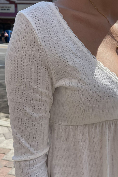 2000s Long Sleeve Surplice Baby Doll Pointelle Top