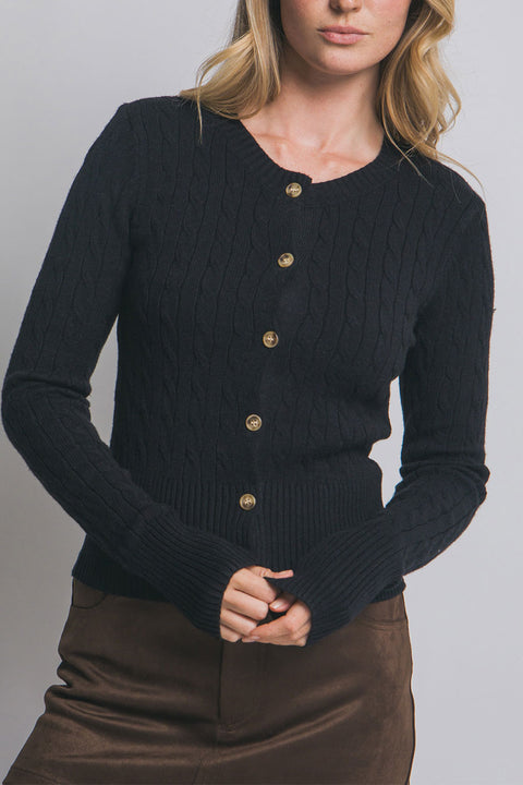 Downtown Girl Cable Knit Button-Front Cardigan Sweater